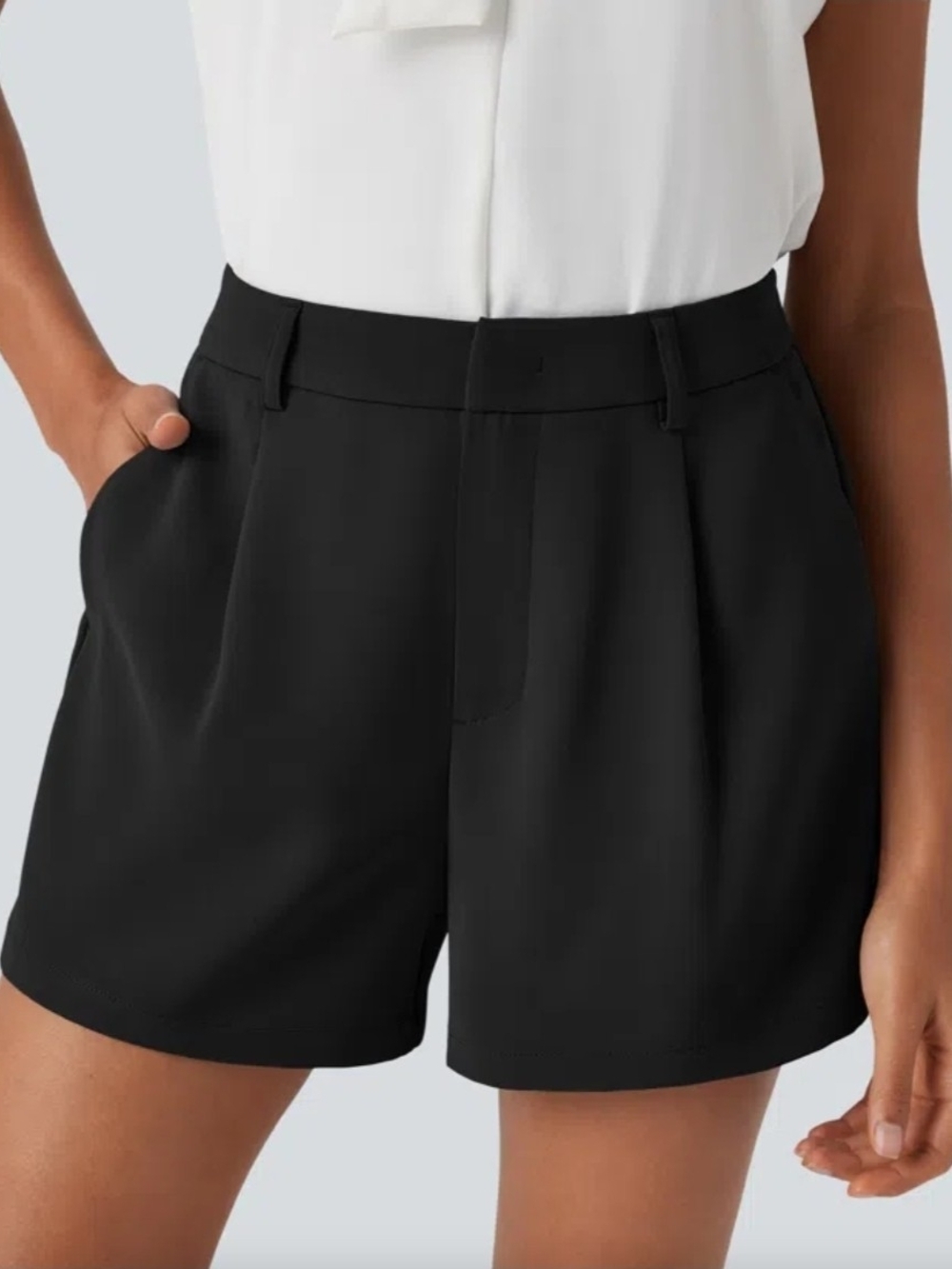 HALARA NWOT Tailored Mid Rise Work Shorts with Pockets Black XL  Pleated (216)